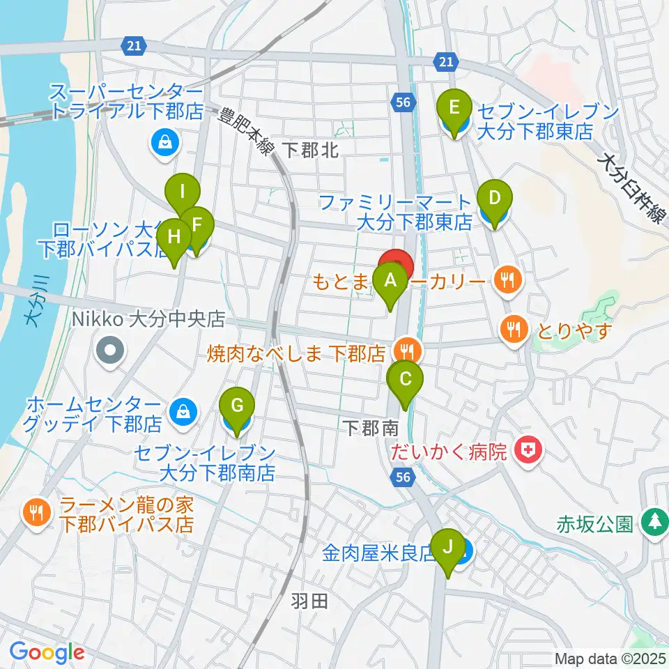 カネトウ楽器 大分店周辺のコンビニエンスストア一覧地図