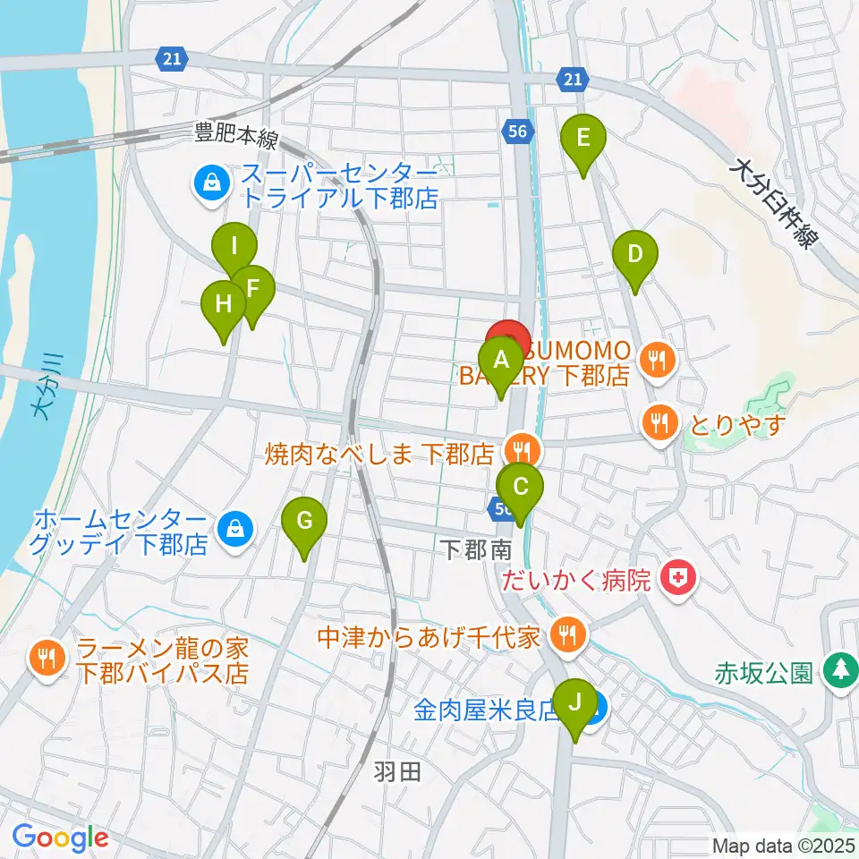 カネトウ楽器 大分店周辺のコンビニエンスストア一覧地図