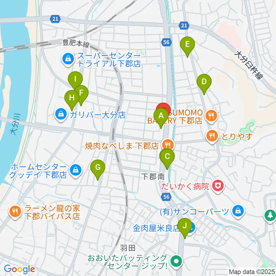 カネトウ楽器 大分店周辺のコンビニエンスストア一覧地図