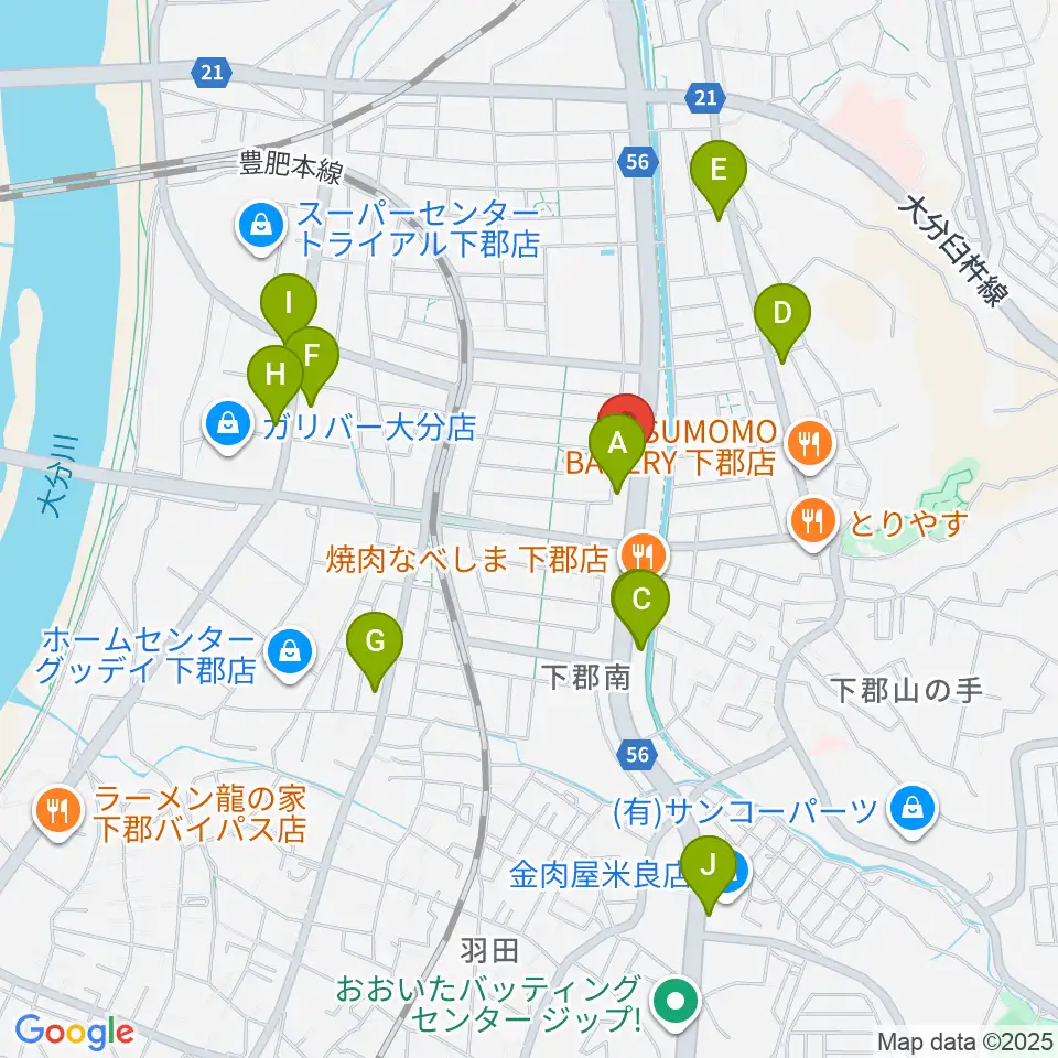 カネトウ楽器 大分店周辺のコンビニエンスストア一覧地図