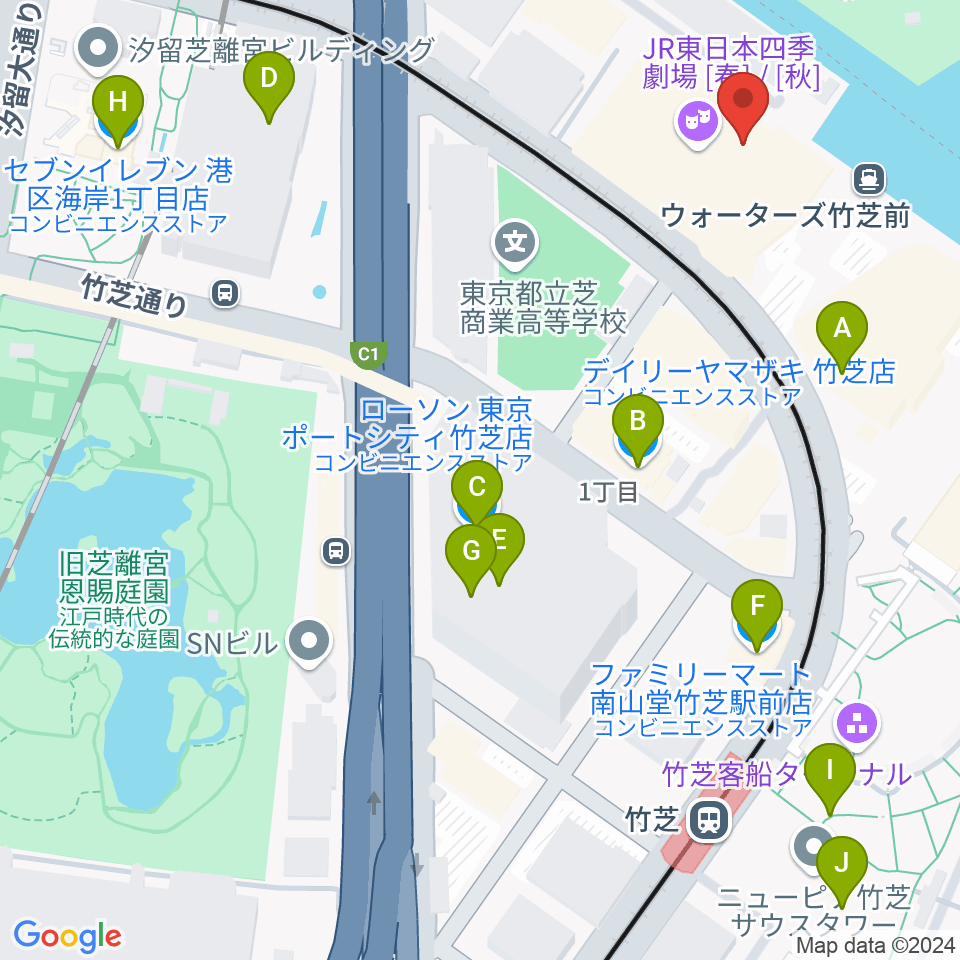 JR東日本四季劇場［秋］周辺のコンビニエンスストア一覧地図