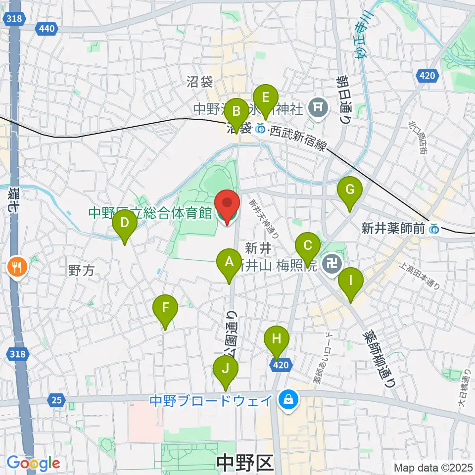 中野区立総合体育館周辺のコンビニエンスストア一覧地図