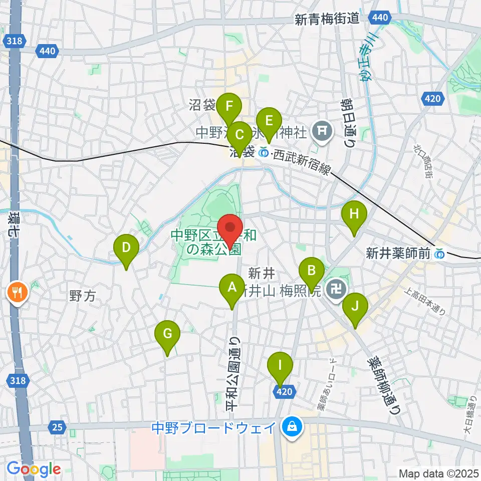 中野区立総合体育館周辺のコンビニエンスストア一覧地図