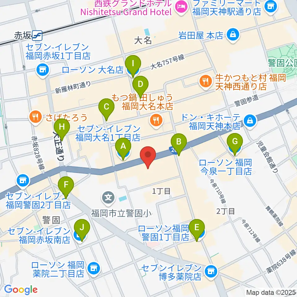 キノシネマ天神周辺のコンビニエンスストア一覧地図