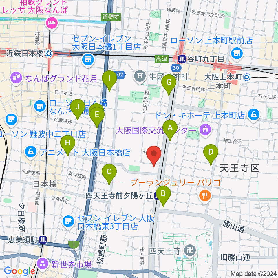 天王寺区民センター周辺のコンビニエンスストア一覧地図