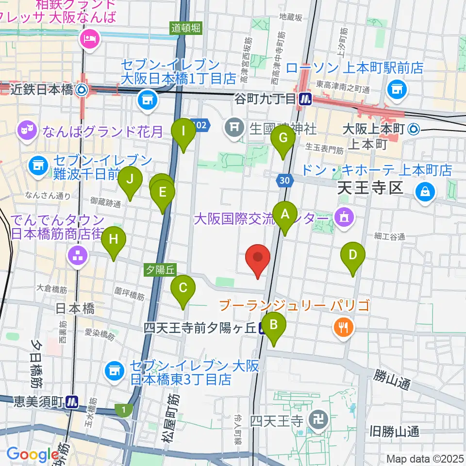 天王寺区民センター周辺のコンビニエンスストア一覧地図
