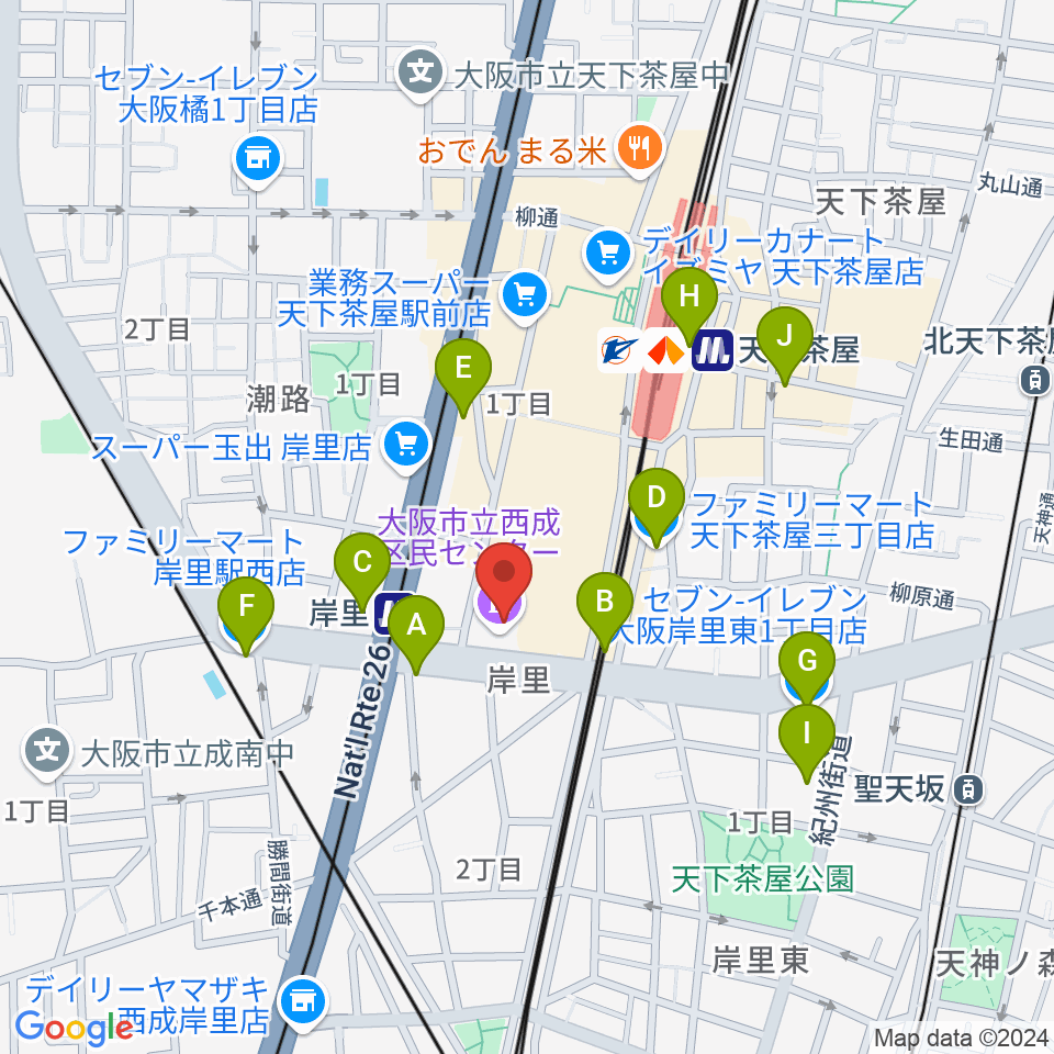 大阪市立西成区民センター周辺のコンビニエンスストア一覧地図