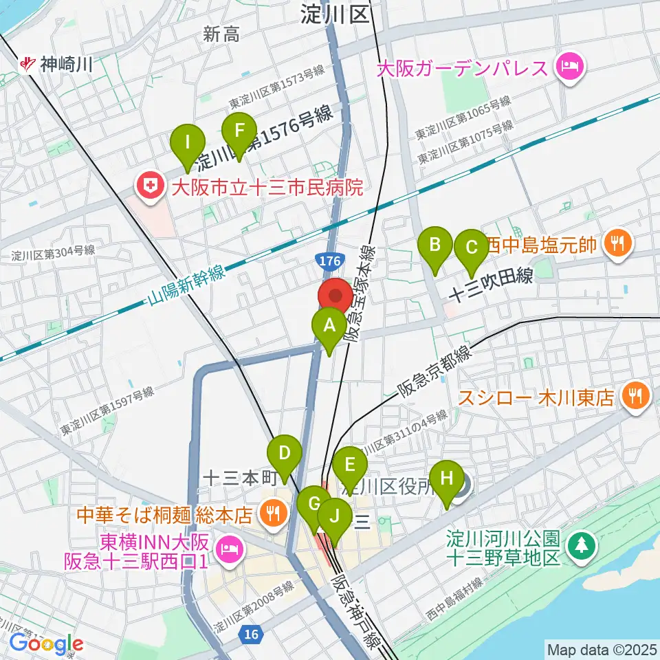 大阪市立淀川区民センター周辺のコンビニエンスストア一覧地図