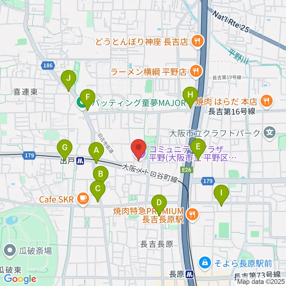 コミュニティプラザ平野周辺のコンビニエンスストア一覧地図