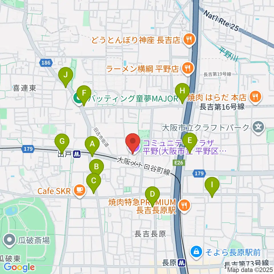 コミュニティプラザ平野周辺のコンビニエンスストア一覧地図