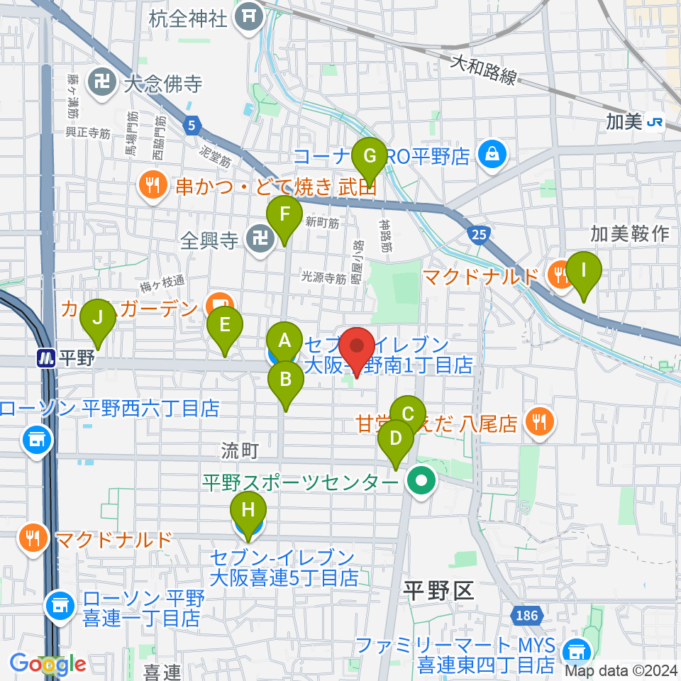 平野区民ホール周辺のコンビニエンスストア一覧地図