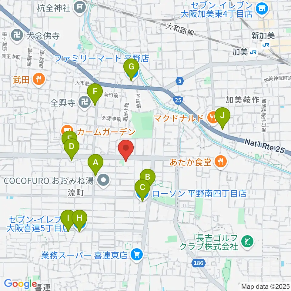 平野区民ホール周辺のコンビニエンスストア一覧地図