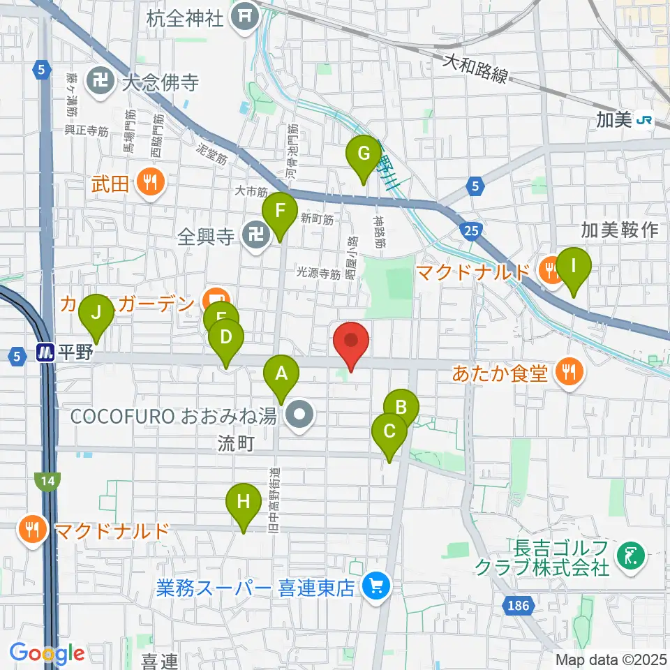 大阪市立平野区民ホール周辺のコンビニエンスストア一覧地図