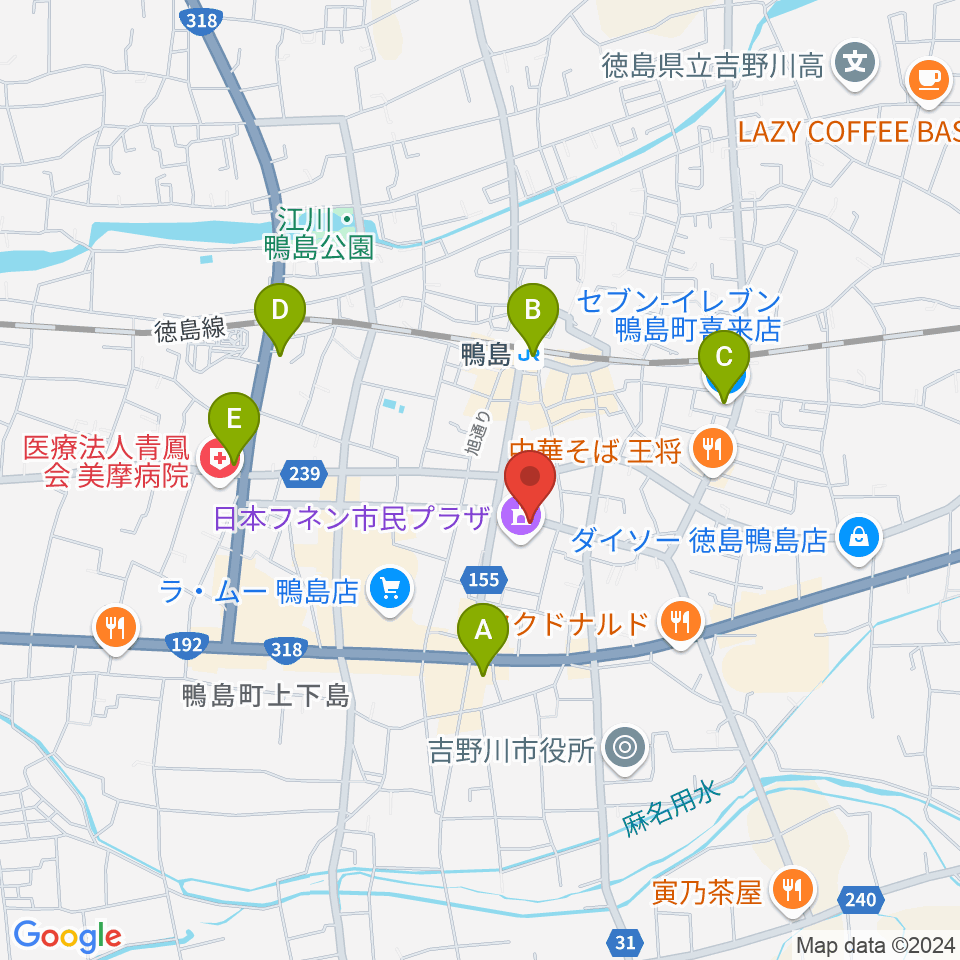 日本フネン市民プラザ周辺のコンビニエンスストア一覧地図