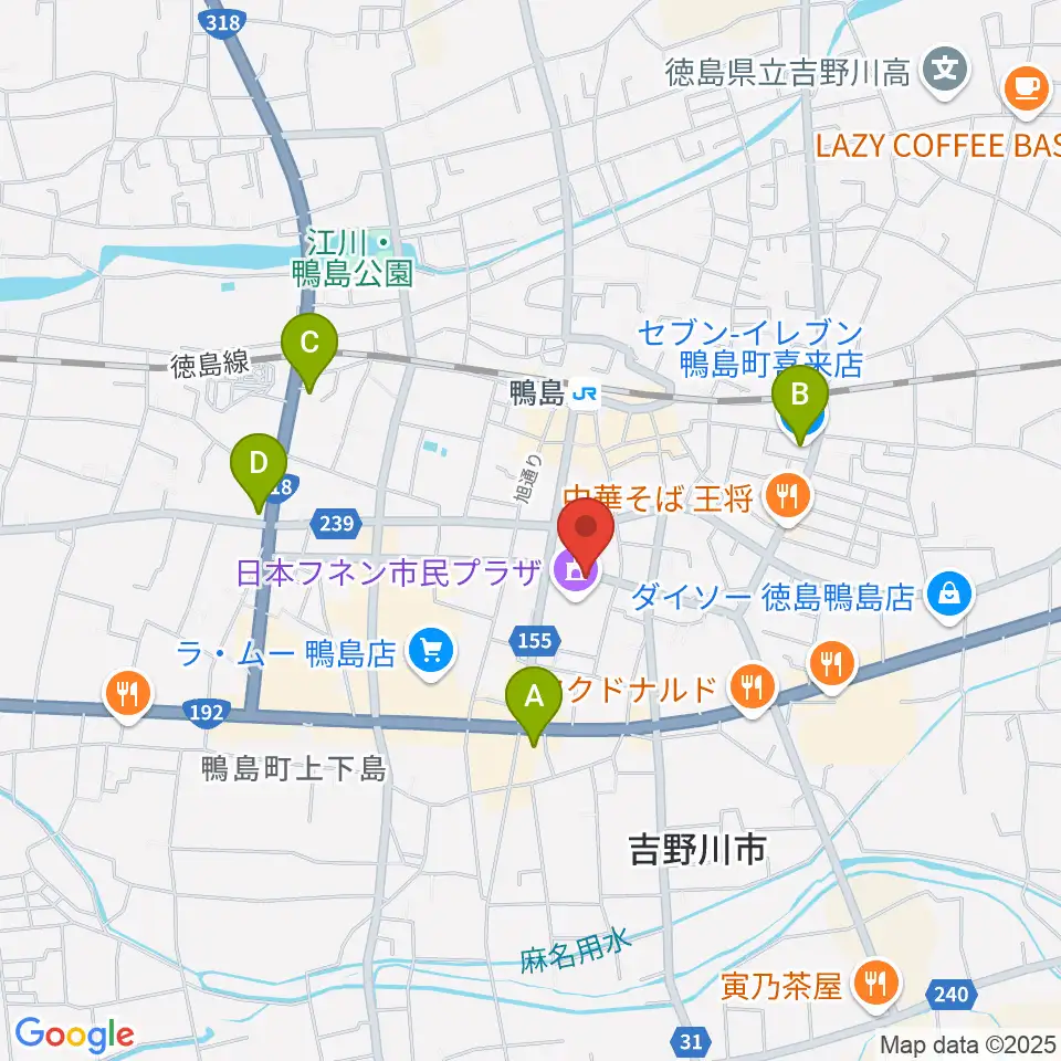 日本フネン市民プラザ周辺のコンビニエンスストア一覧地図