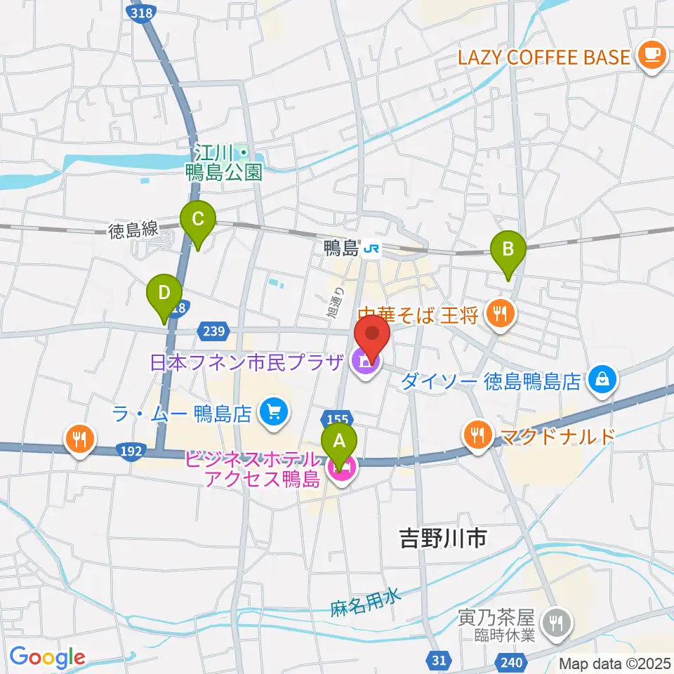 日本フネン市民プラザ周辺のコンビニエンスストア一覧地図