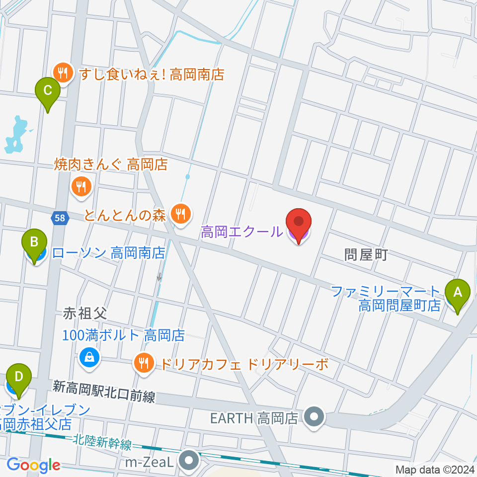 高岡エクール周辺のコンビニエンスストア一覧地図