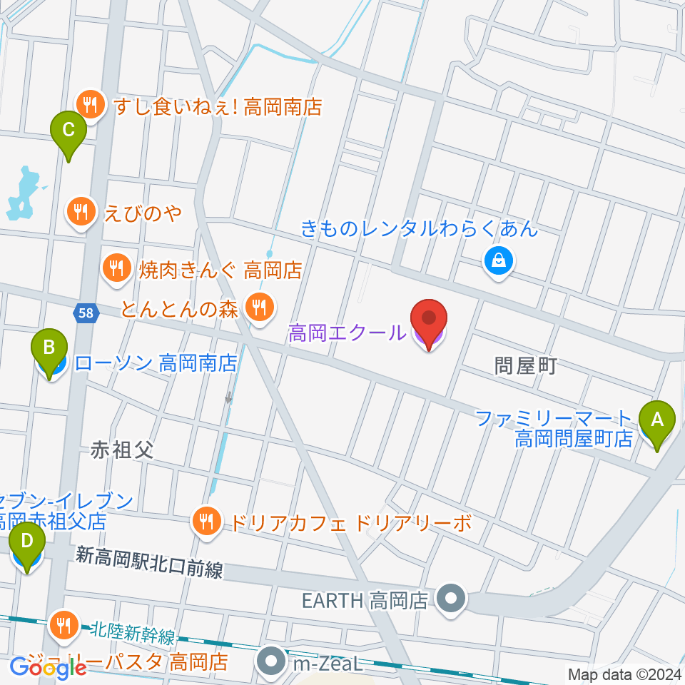 高岡エクール周辺のコンビニエンスストア一覧地図