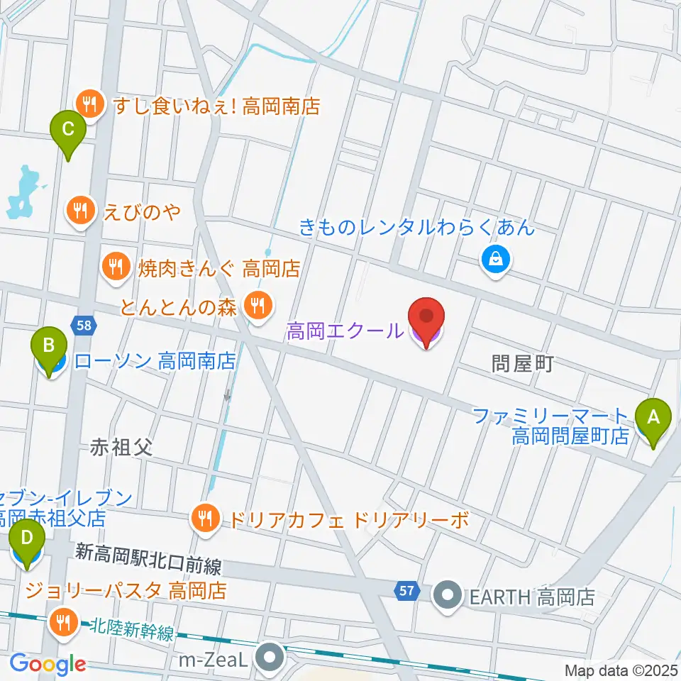 高岡エクール周辺のコンビニエンスストア一覧地図