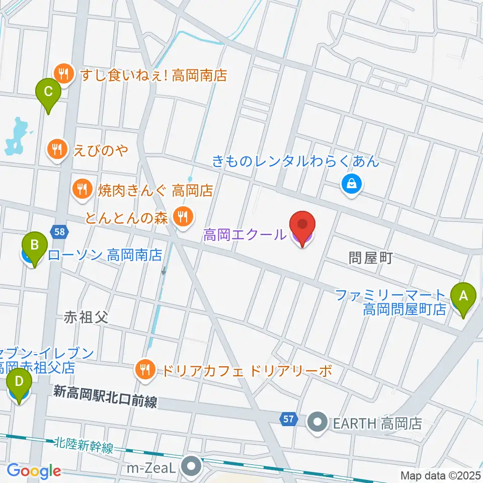 高岡エクール周辺のコンビニエンスストア一覧地図