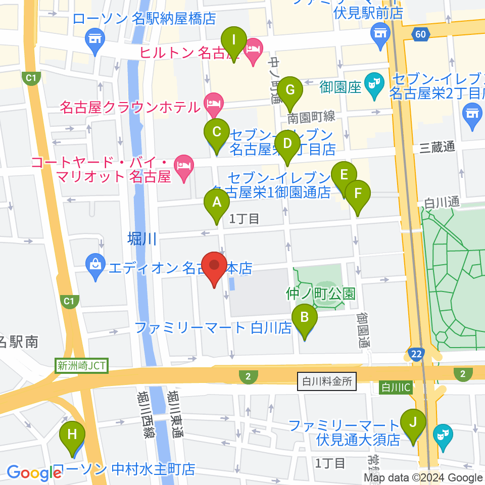 名古屋市中スポーツセンター周辺のコンビニエンスストア一覧地図