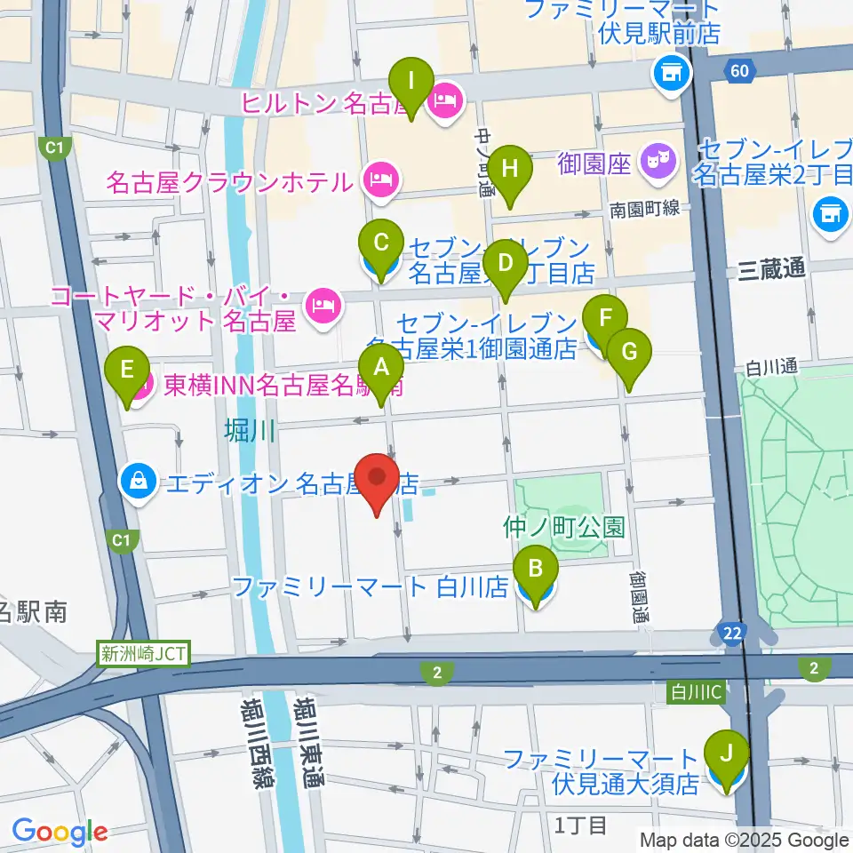 名古屋市中スポーツセンター周辺のコンビニエンスストア一覧地図