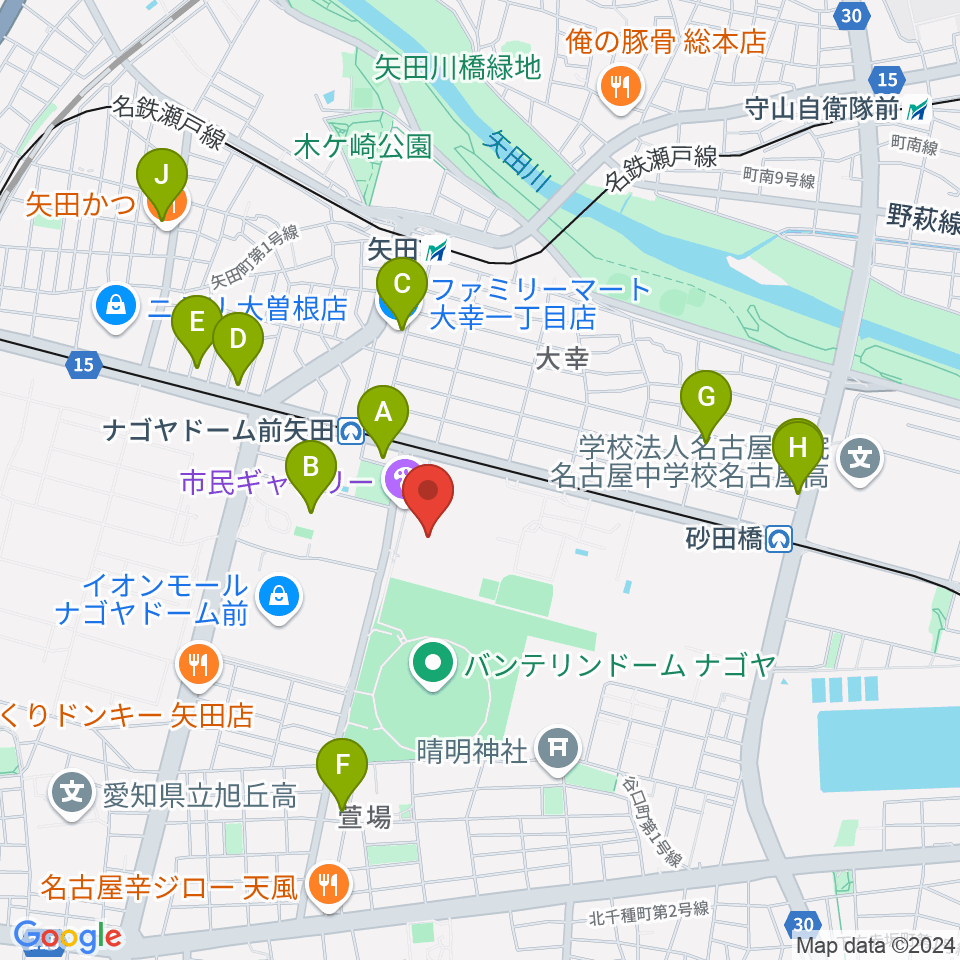 名古屋市東スポーツセンター周辺のコンビニエンスストア一覧地図