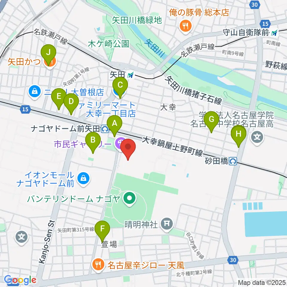 名古屋市東スポーツセンター周辺のコンビニエンスストア一覧地図