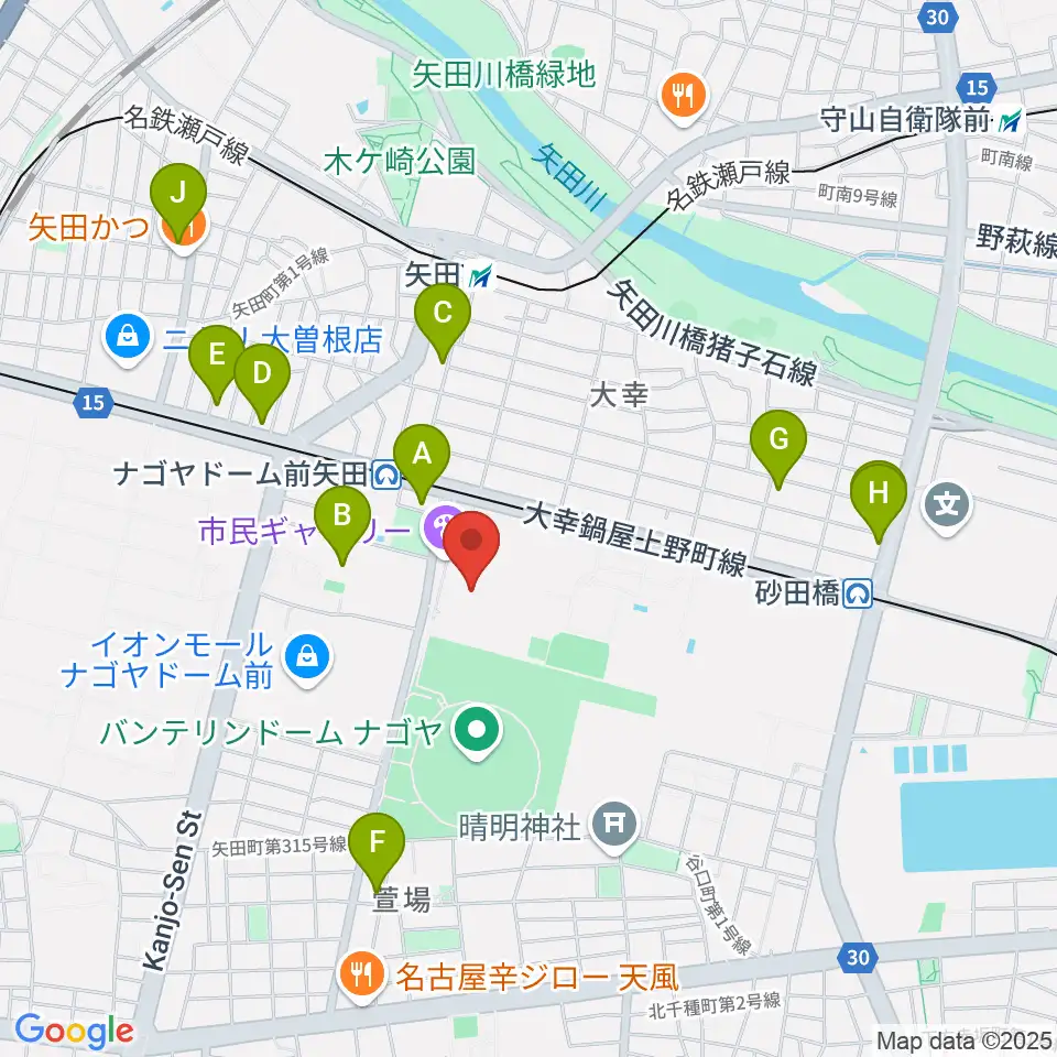 名古屋市東スポーツセンター周辺のコンビニエンスストア一覧地図