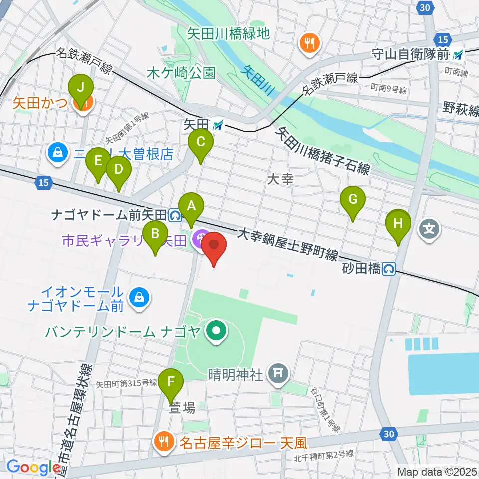 名古屋市東スポーツセンター周辺のコンビニエンスストア一覧地図
