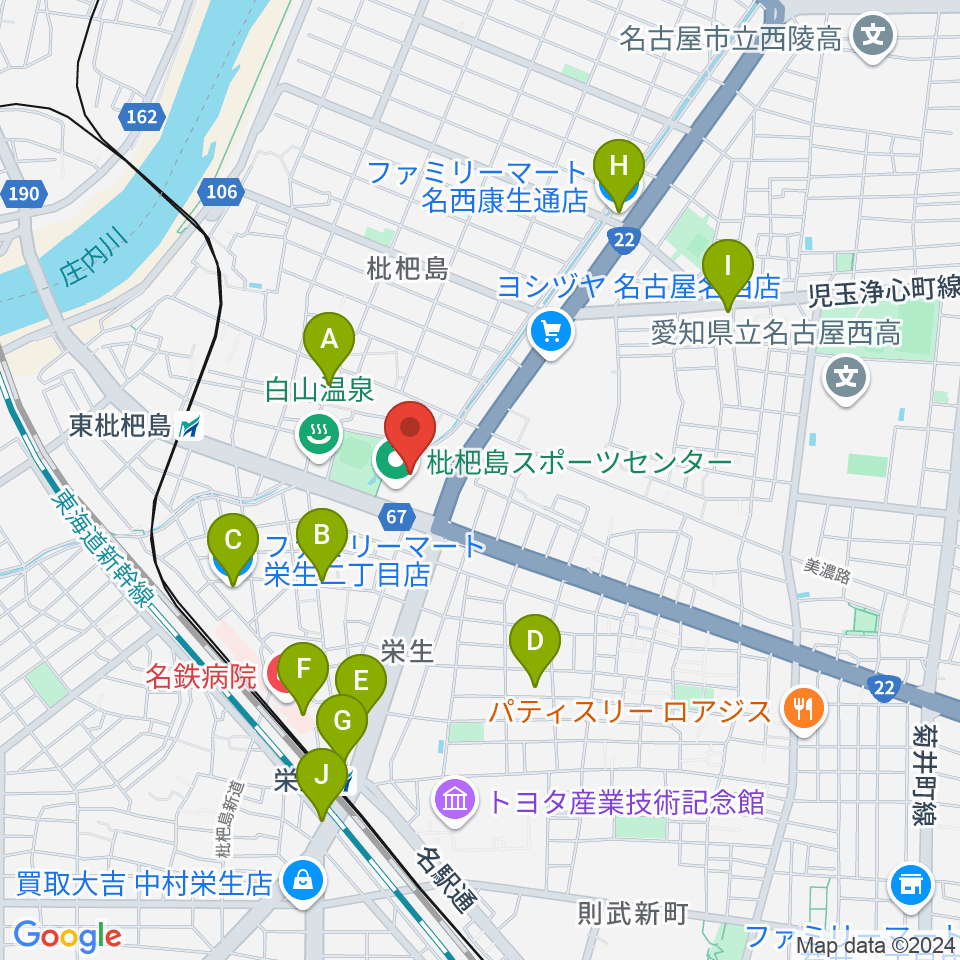 枇杷島スポーツセンター周辺のコンビニエンスストア一覧地図