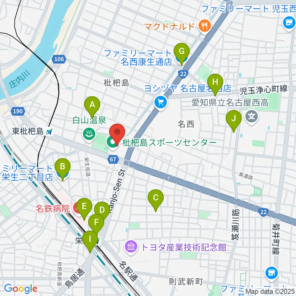 枇杷島スポーツセンター周辺のコンビニエンスストア一覧地図