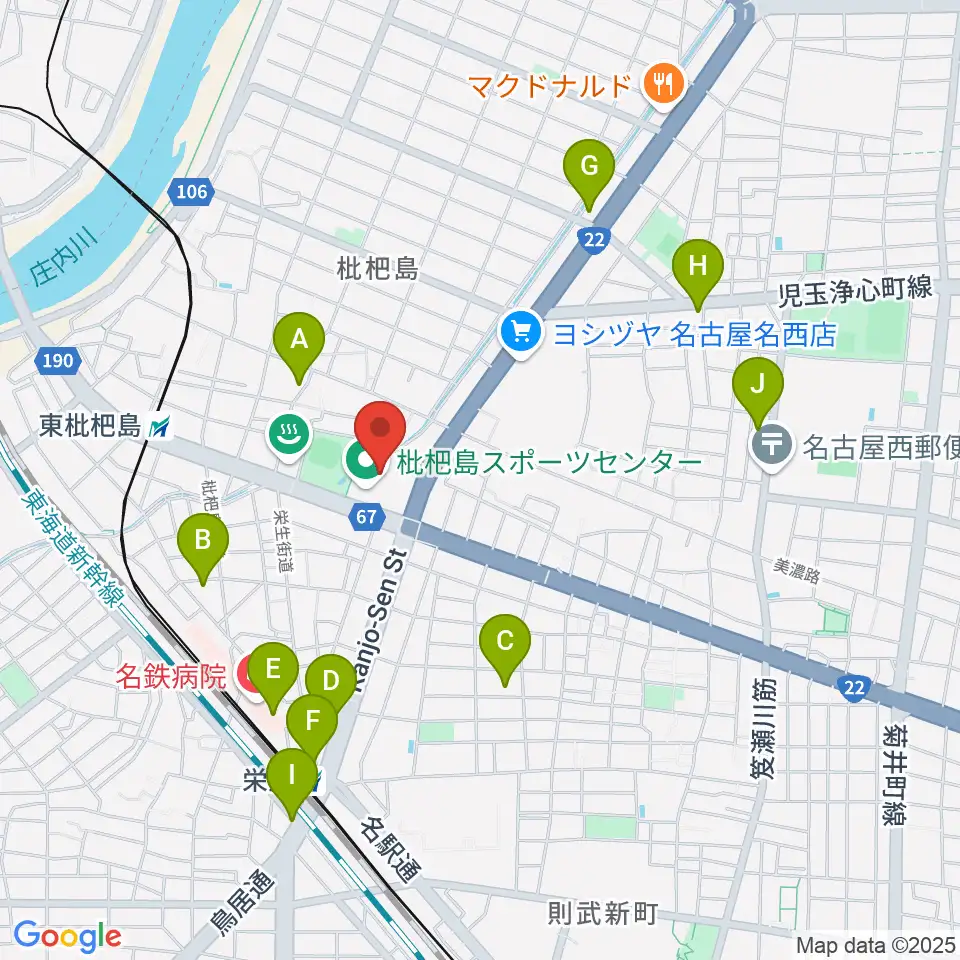 枇杷島スポーツセンター周辺のコンビニエンスストア一覧地図