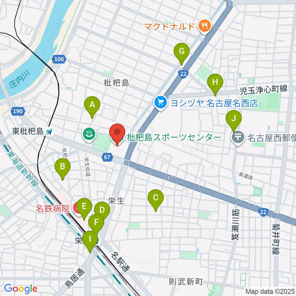枇杷島スポーツセンター周辺のコンビニエンスストア一覧地図