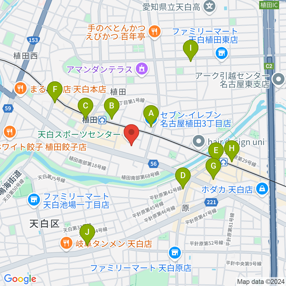 天白スポーツセンター周辺のコンビニエンスストア一覧地図