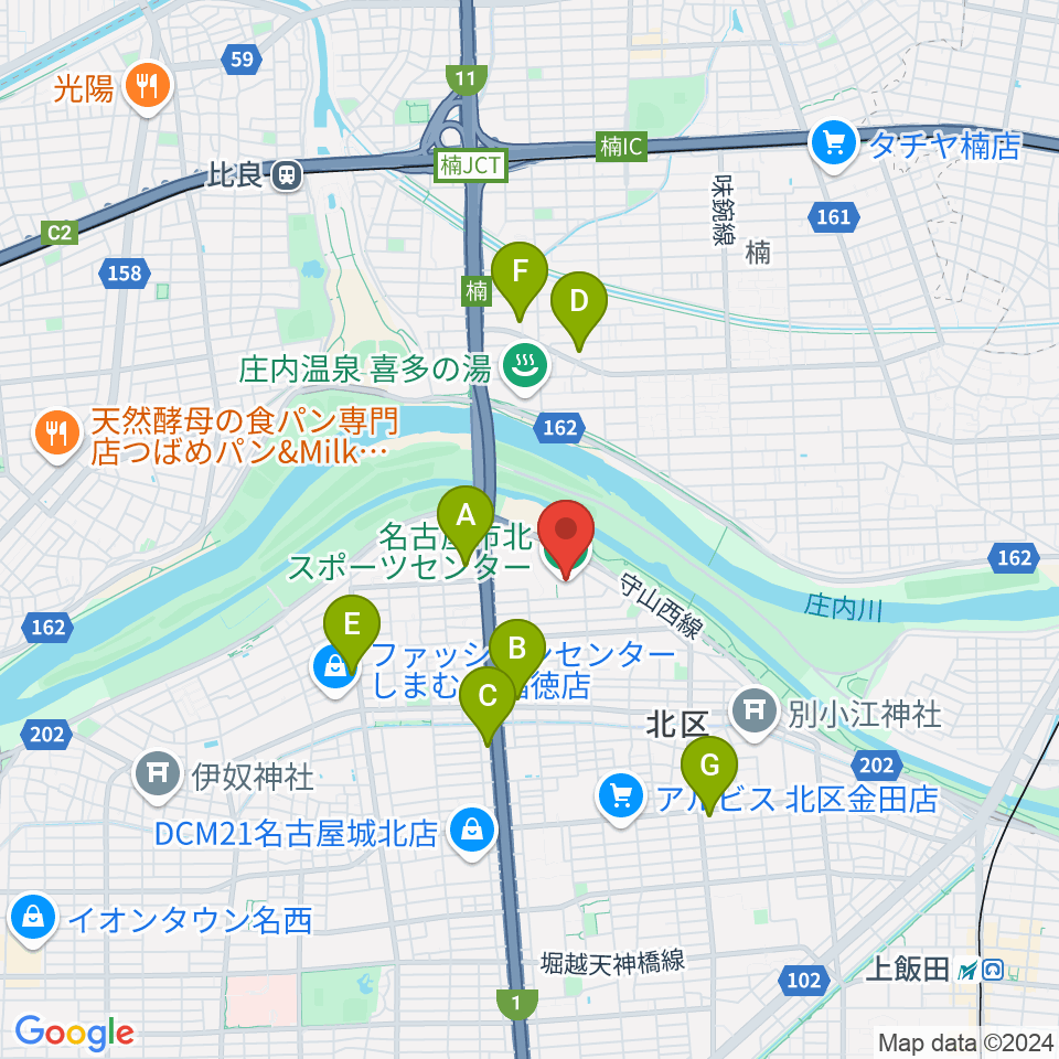 名古屋市北スポーツセンター周辺のコンビニエンスストア一覧地図