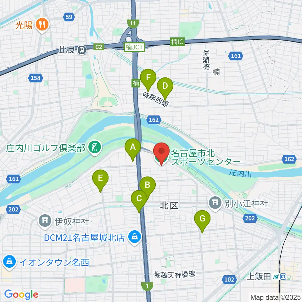 名古屋市北スポーツセンター周辺のコンビニエンスストア一覧地図
