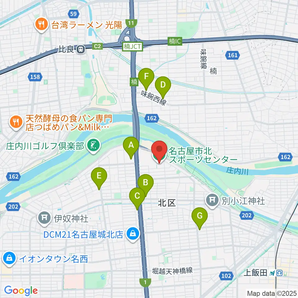 名古屋市北スポーツセンター周辺のコンビニエンスストア一覧地図