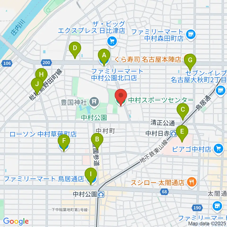 名古屋市中村スポーツセンター周辺のコンビニエンスストア一覧地図
