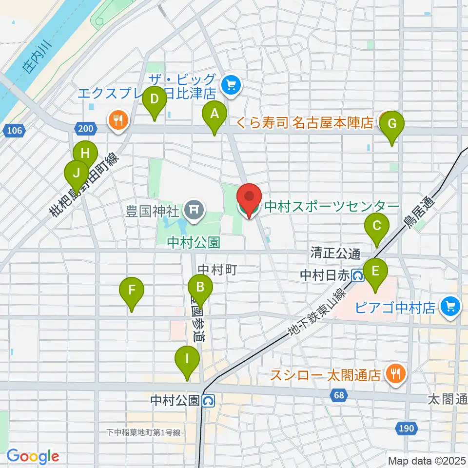 名古屋市中村スポーツセンター周辺のコンビニエンスストア一覧地図