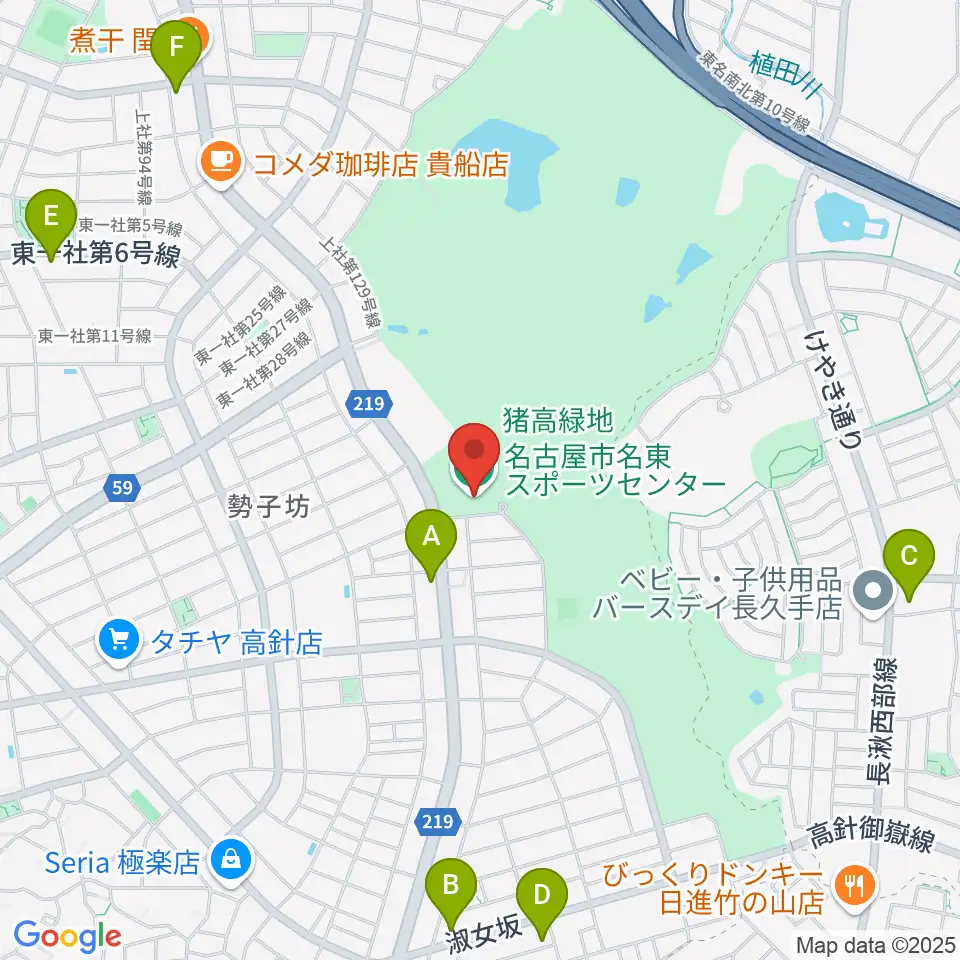 名古屋市名東スポーツセンター周辺のコンビニエンスストア一覧地図