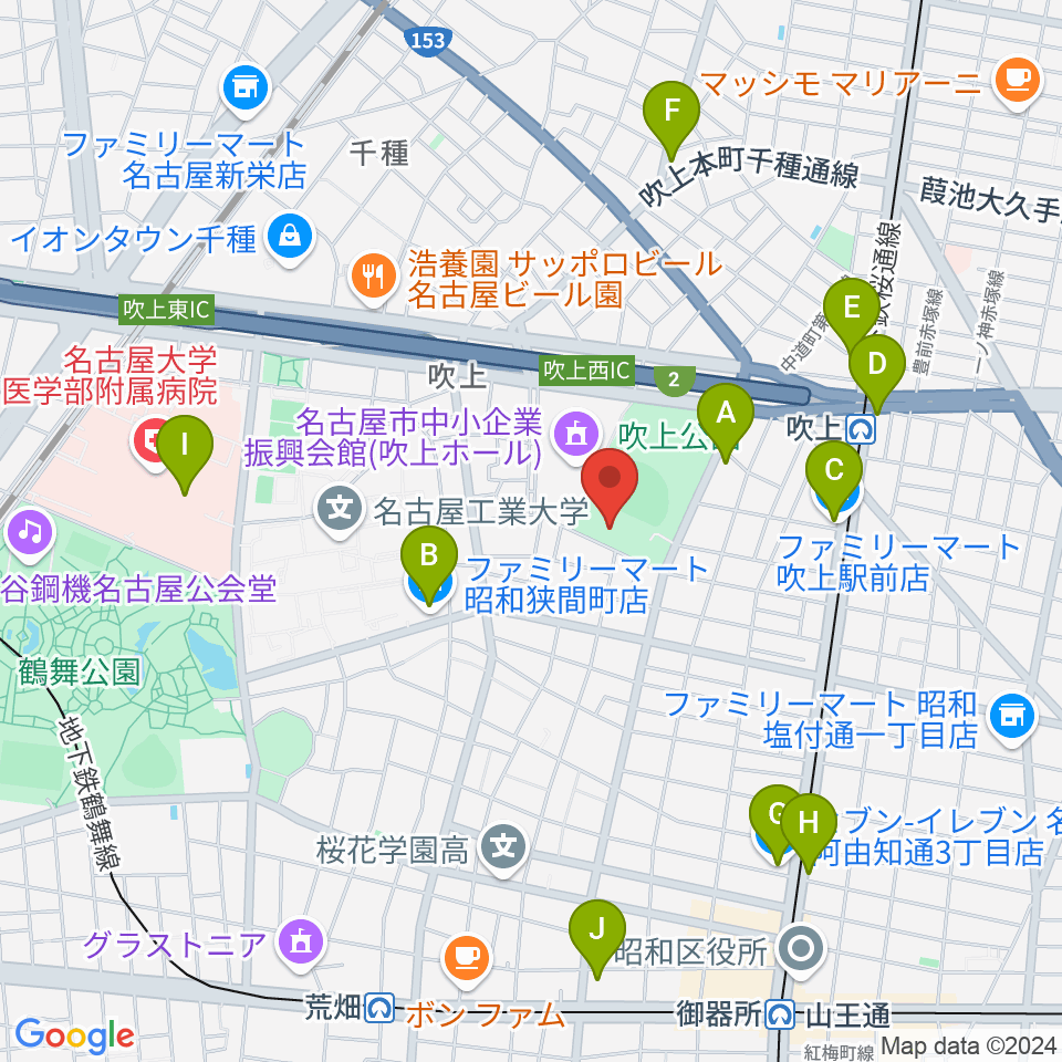 名古屋市昭和スポーツセンター周辺のコンビニエンスストア一覧地図