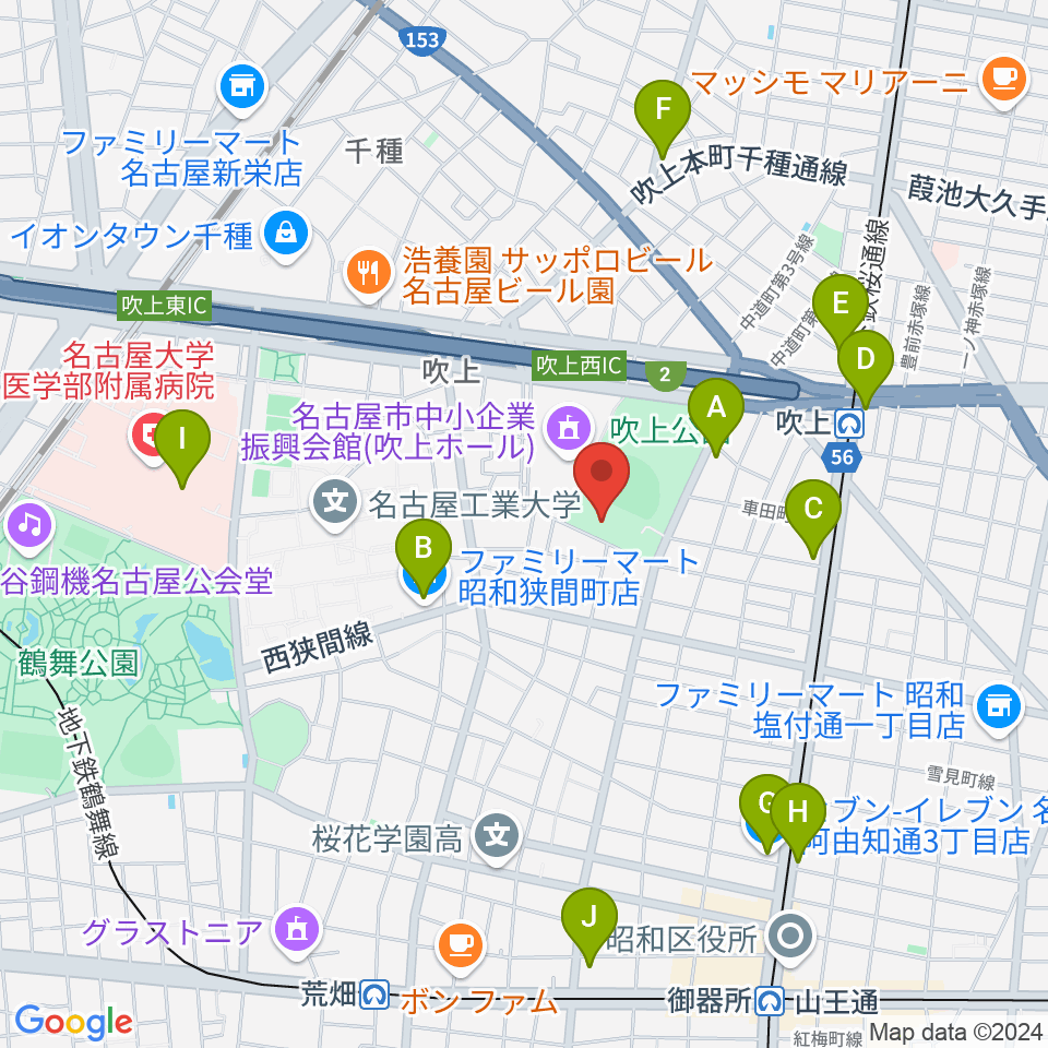 名古屋市昭和スポーツセンター周辺のコンビニエンスストア一覧地図