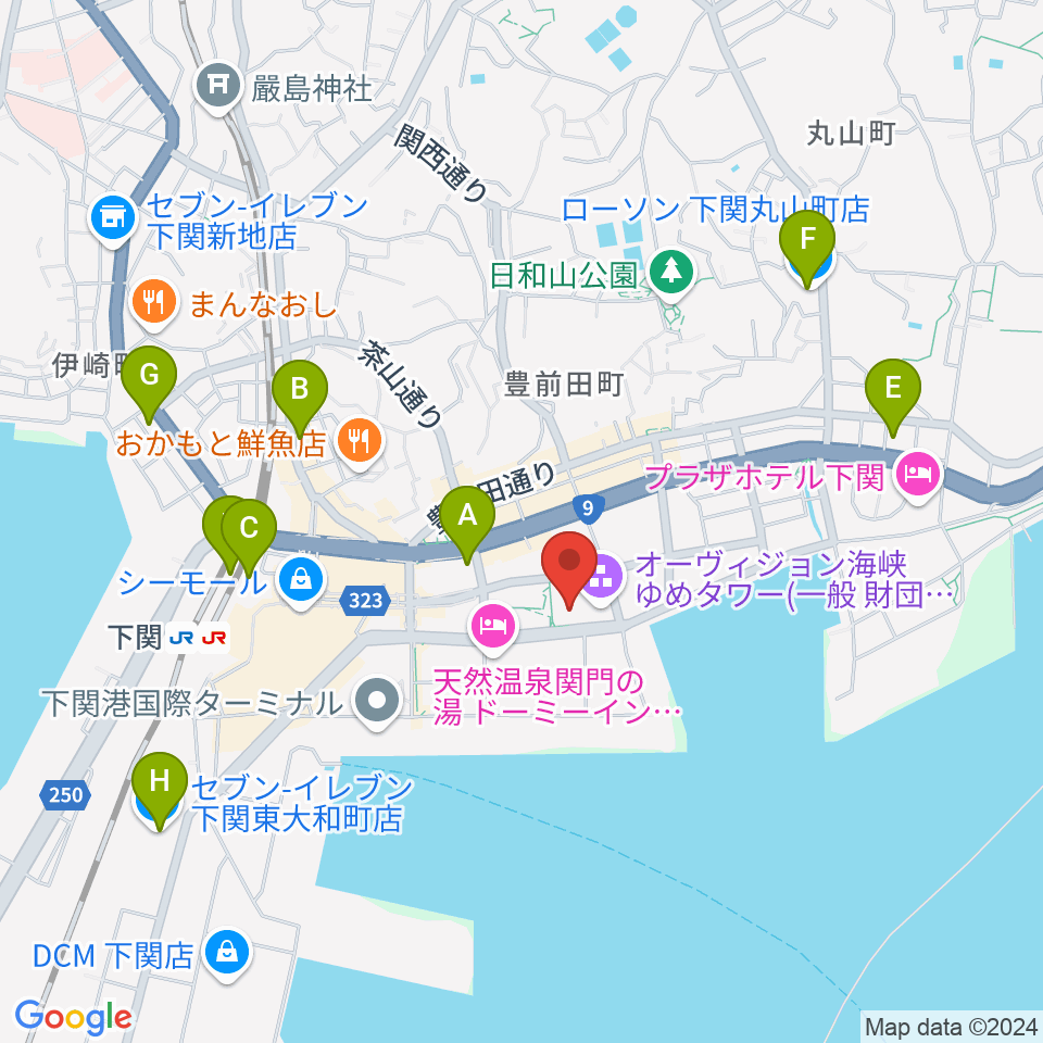 海峡メッセ下関周辺のコンビニエンスストア一覧地図