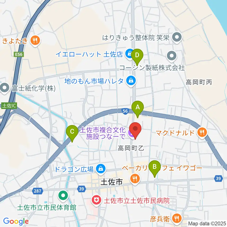 土佐市複合文化施設つなーで周辺のコンビニエンスストア一覧地図