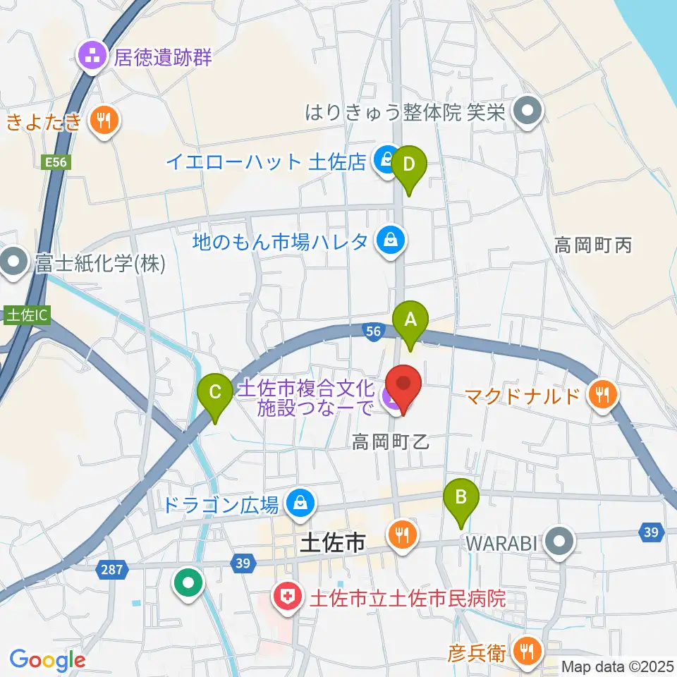 土佐市複合文化施設つなーで周辺のコンビニエンスストア一覧地図
