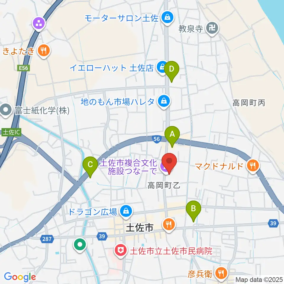 土佐市複合文化施設つなーで周辺のコンビニエンスストア一覧地図