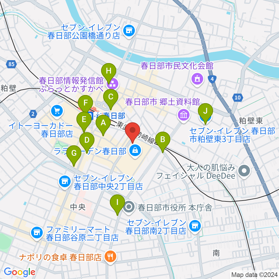 春日部ふれあいキューブ周辺のコンビニエンスストア一覧地図