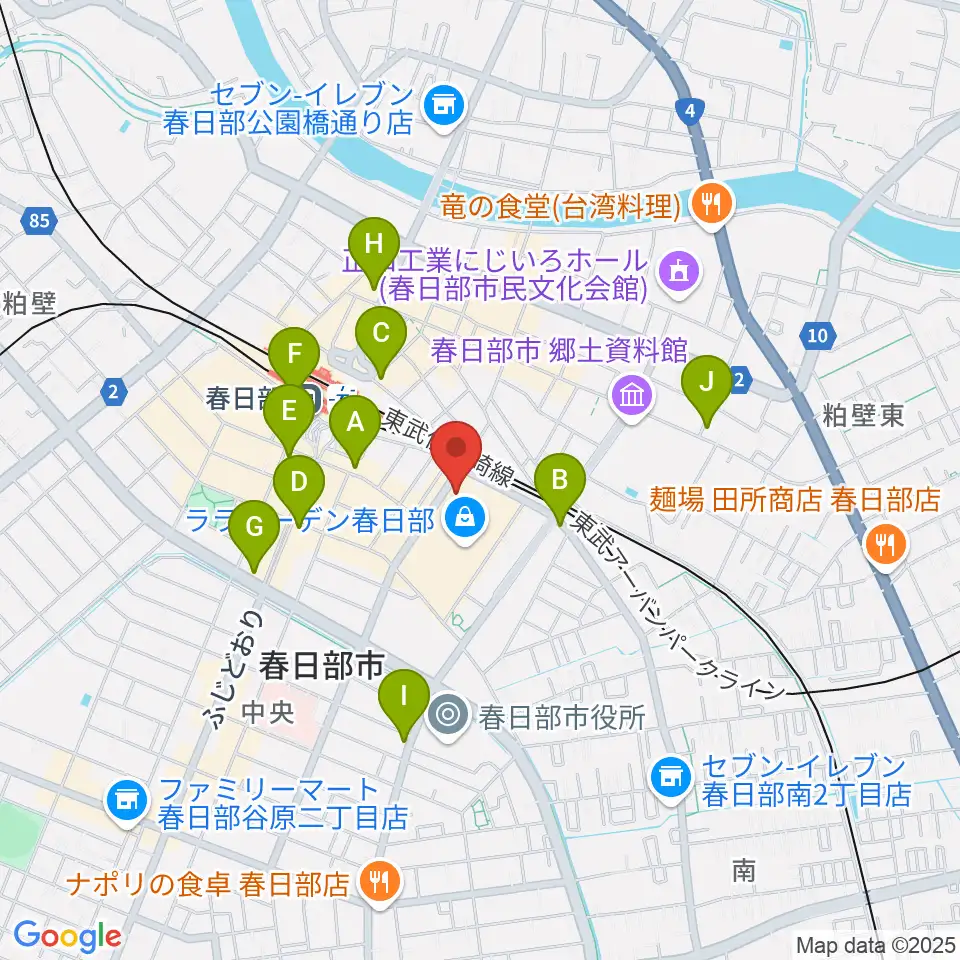 春日部ふれあいキューブ周辺のコンビニエンスストア一覧地図