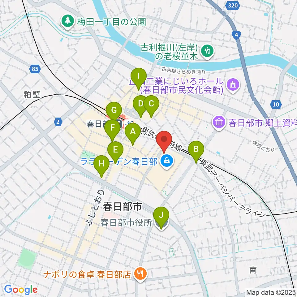 春日部ふれあいキューブ周辺のコンビニエンスストア一覧地図